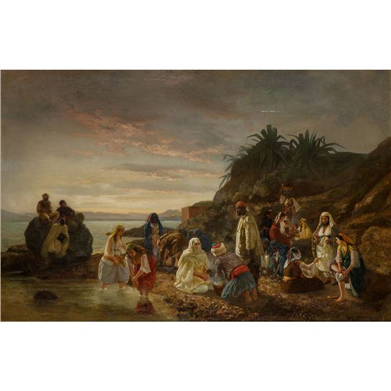 Geskel Saloman | Assembly of Orientals gathered on a shore | MutualArt