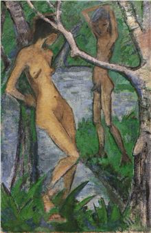 Frau und Knabe (Mädchen und Knabe am Waldteich, Nach dem Bade). - Otto Müller