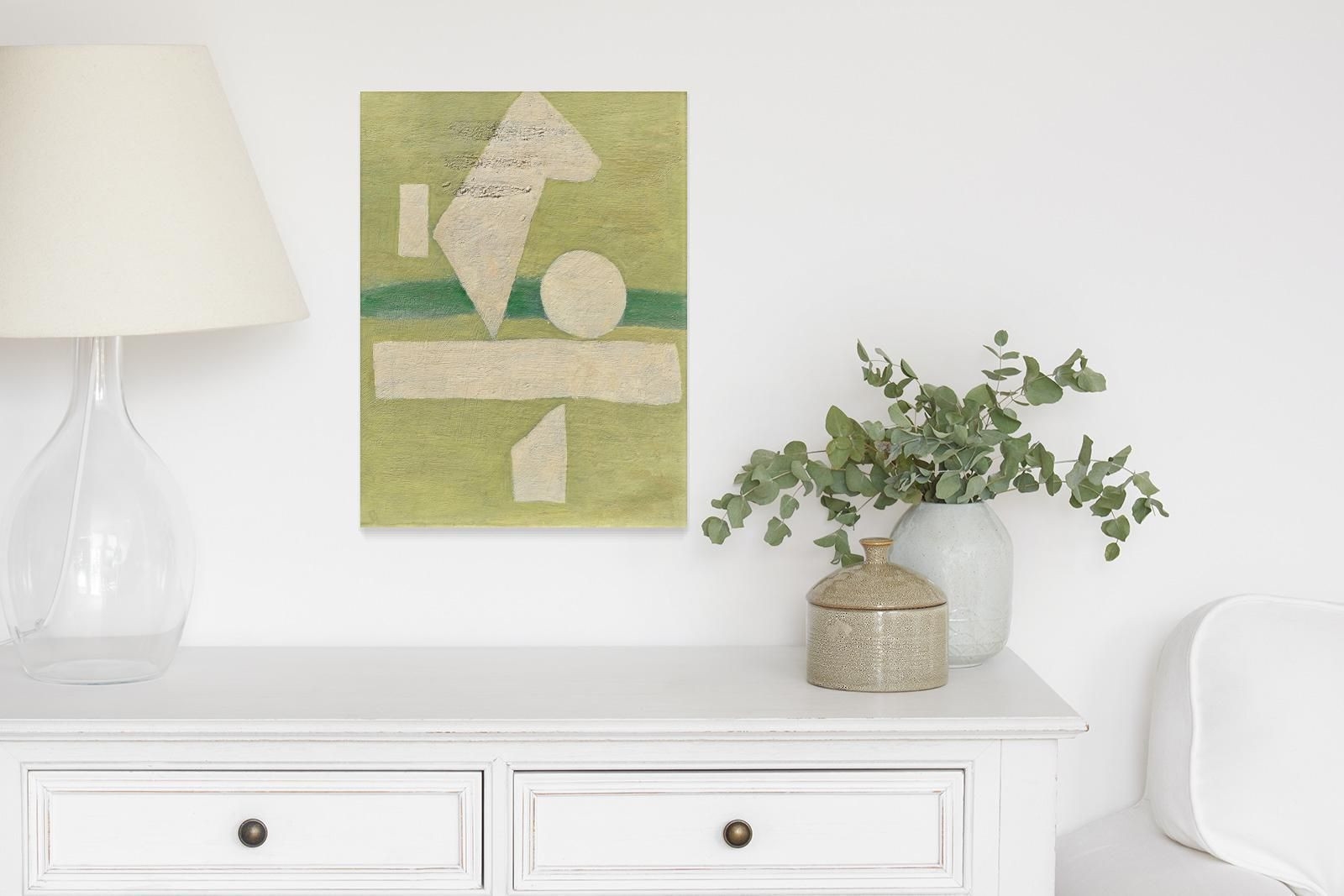 Artwork by Willi Baumeister, Weißes Zeichen auf Hellgrün., Made of Oil on canvas