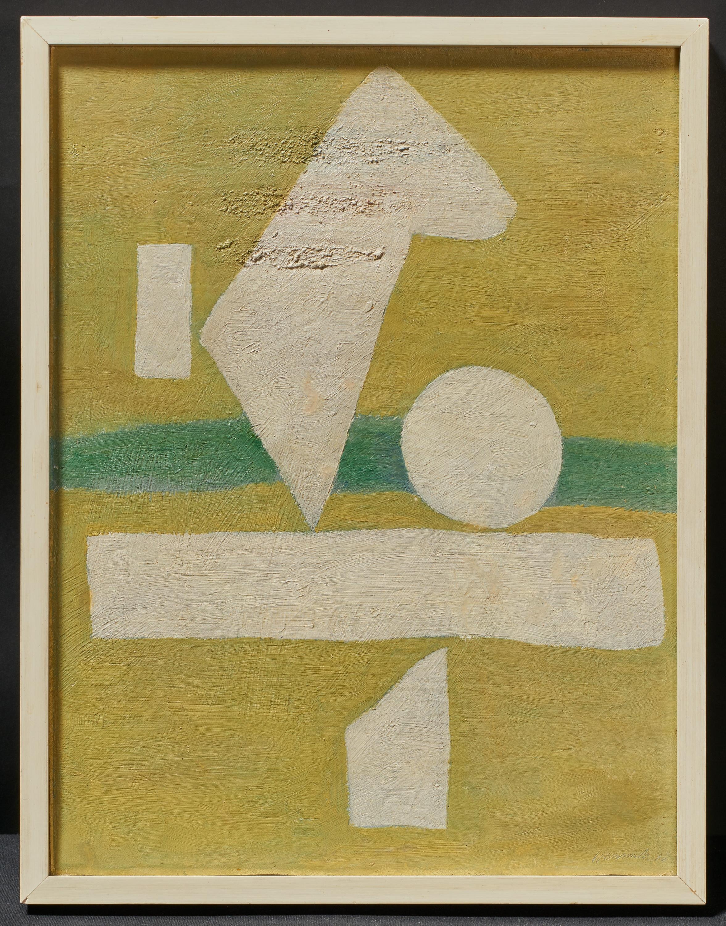 Artwork by Willi Baumeister, Weißes Zeichen auf Hellgrün., Made of Oil on canvas