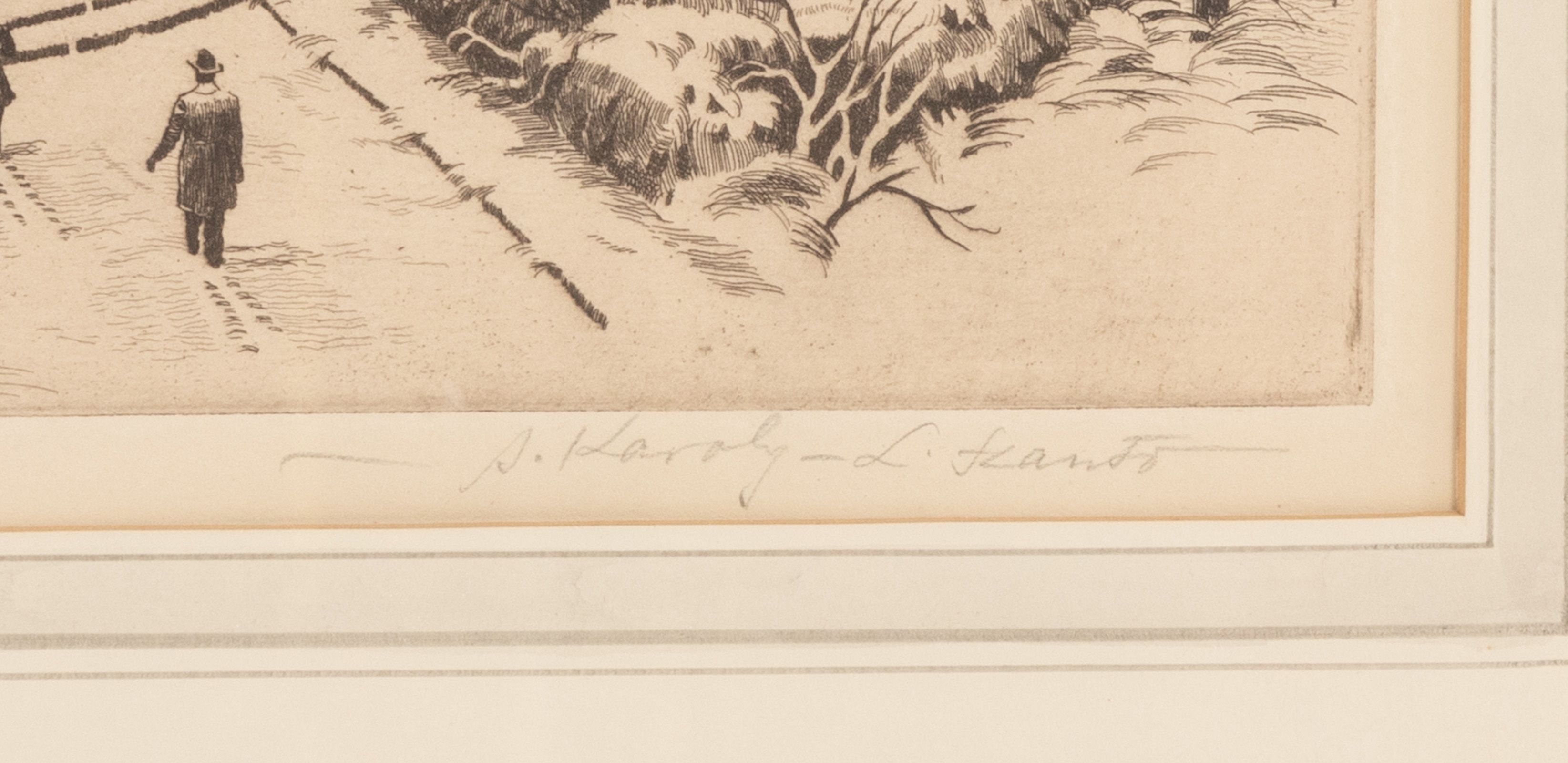 Artwork by Karoly Szanto, Mt Vernon Place, Winter, Made of etching