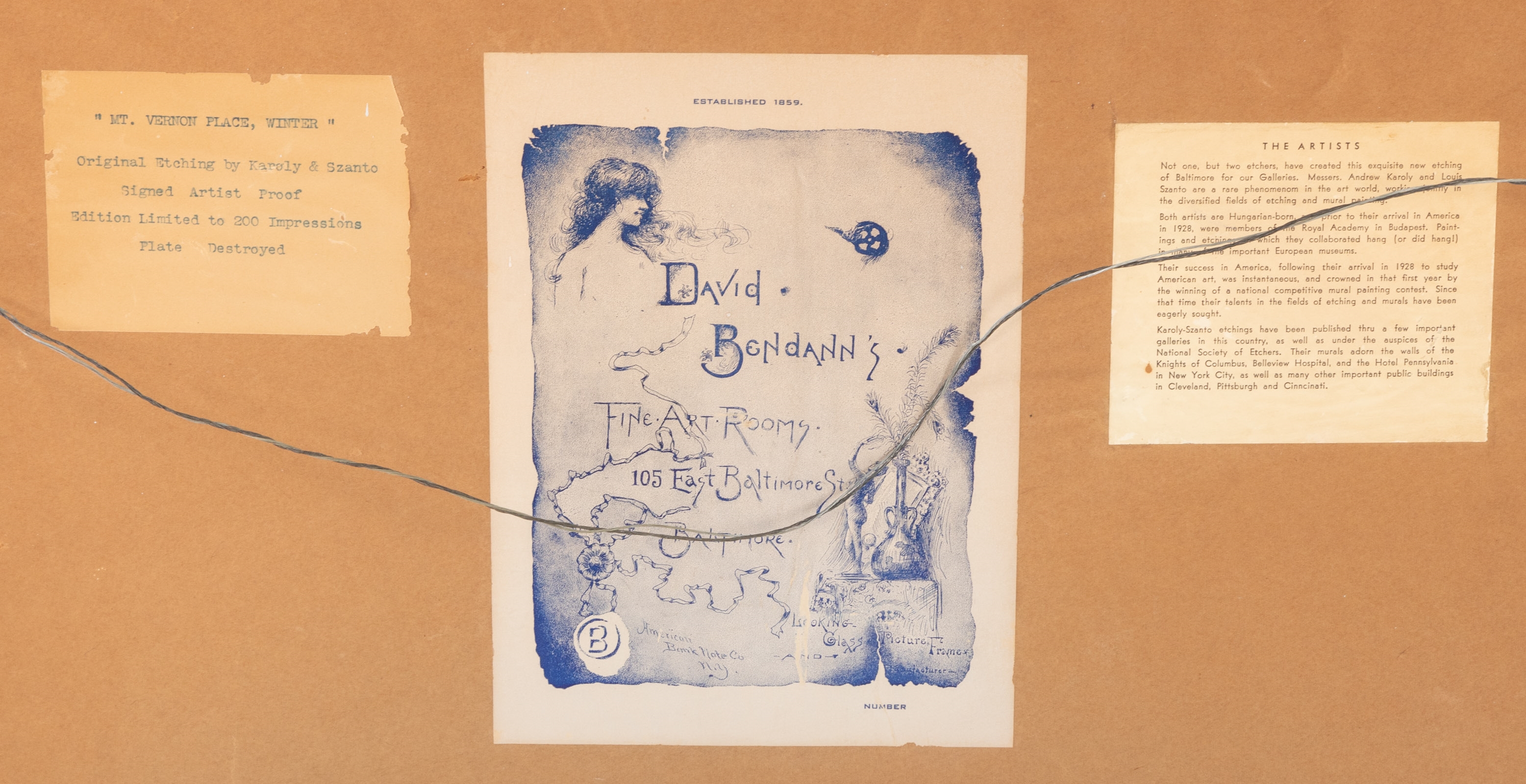 Artwork by Karoly Szanto, Mt Vernon Place, Winter, Made of etching