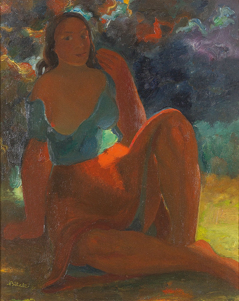Artwork by Alois Bílek, Akt im Grünen, Made of oil/canvas