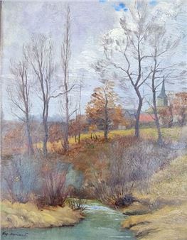 Autumnal landscape with a river - Eugene Moriaud