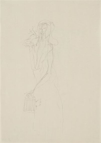 Frau mit kleinem Hirsch und Käfig