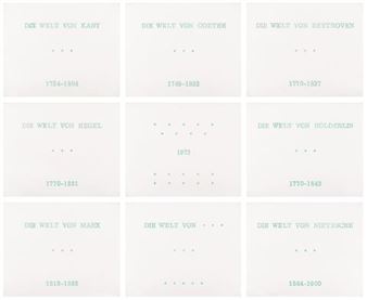 Série de neuf tableaux en langue allemande, Die Welt - Marcel Broodthaers