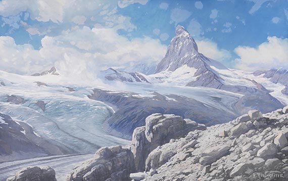 Artwork by Rudolf Reschreiter, Blick auf das Matterhorn, Made of Gouache on cardboard