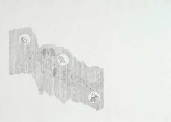 Artwork by Lotte Konow Lund, Kvinne i tre stadier eller highlights, Made of Tusj på papir