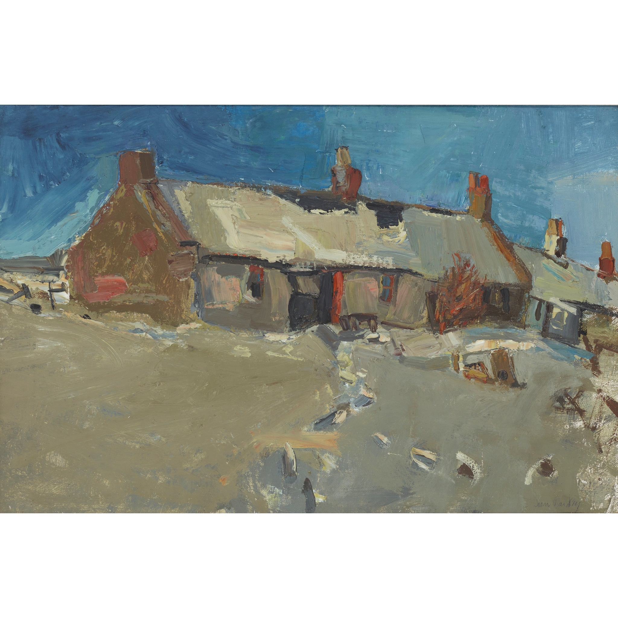 Artwork by Joan Kathleen Hardy Eardley, FOOTSTEPS IN THE SNOW, THE ROW, CATTERLINE; 'Kitchen with Stove', Made of oil on canvas