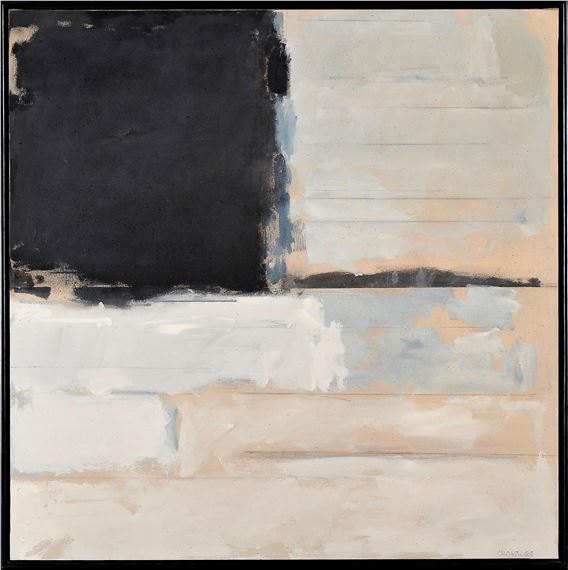 A painting with a black square in the middle of it.