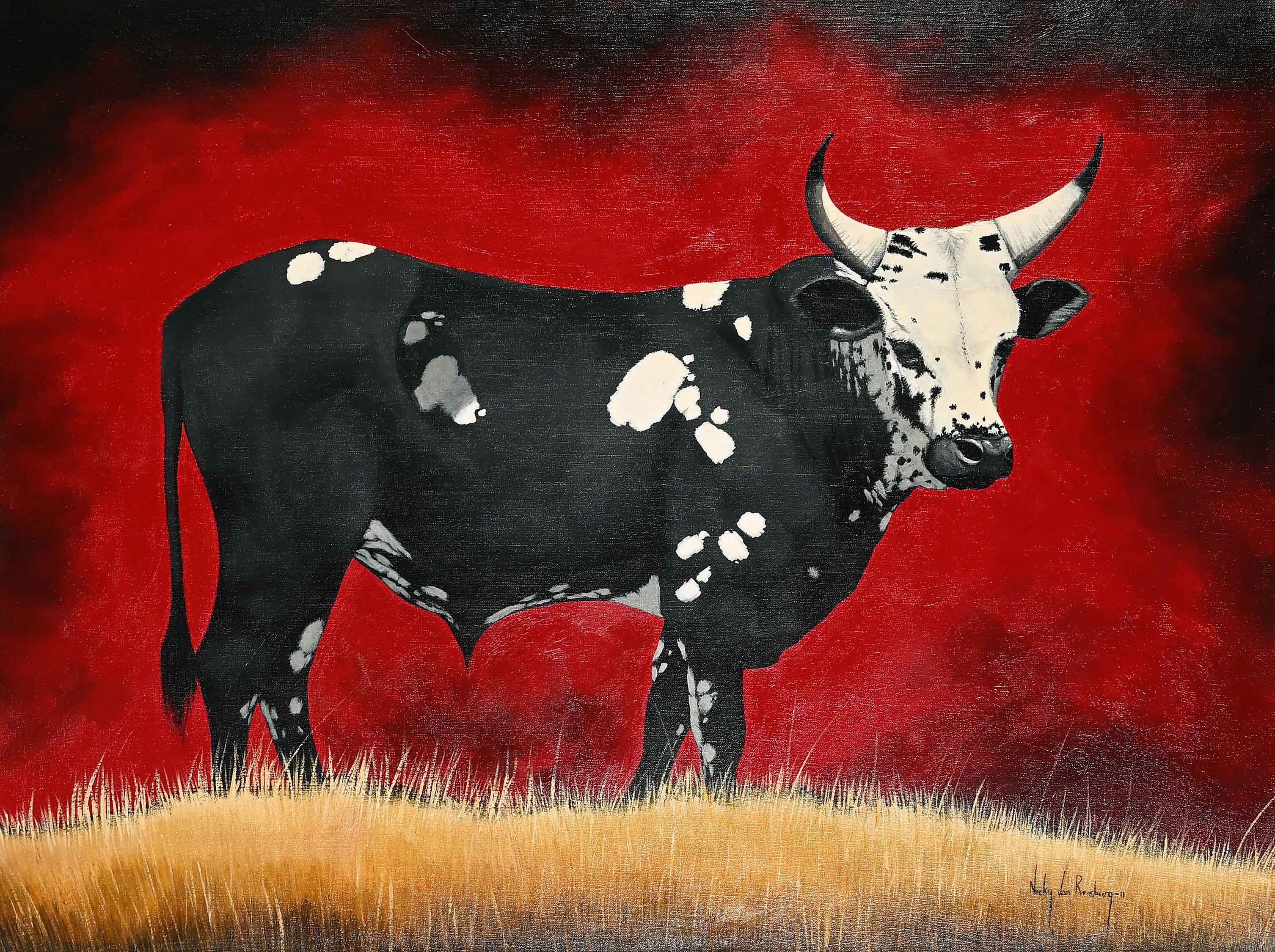 Artwork by Nicky van Rensburg, Nguni Cattle, Made of oil on canvas
