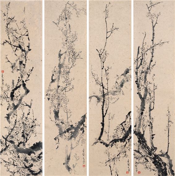 Plum Blossoms in sets of four by KE Guoqiang, 2022