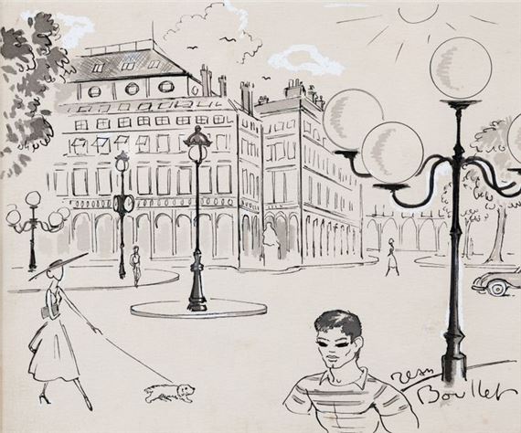 Jean Boullet イラストレーション集 Jean Boullet (after) Vintage Ink on Paper Drawing of Two