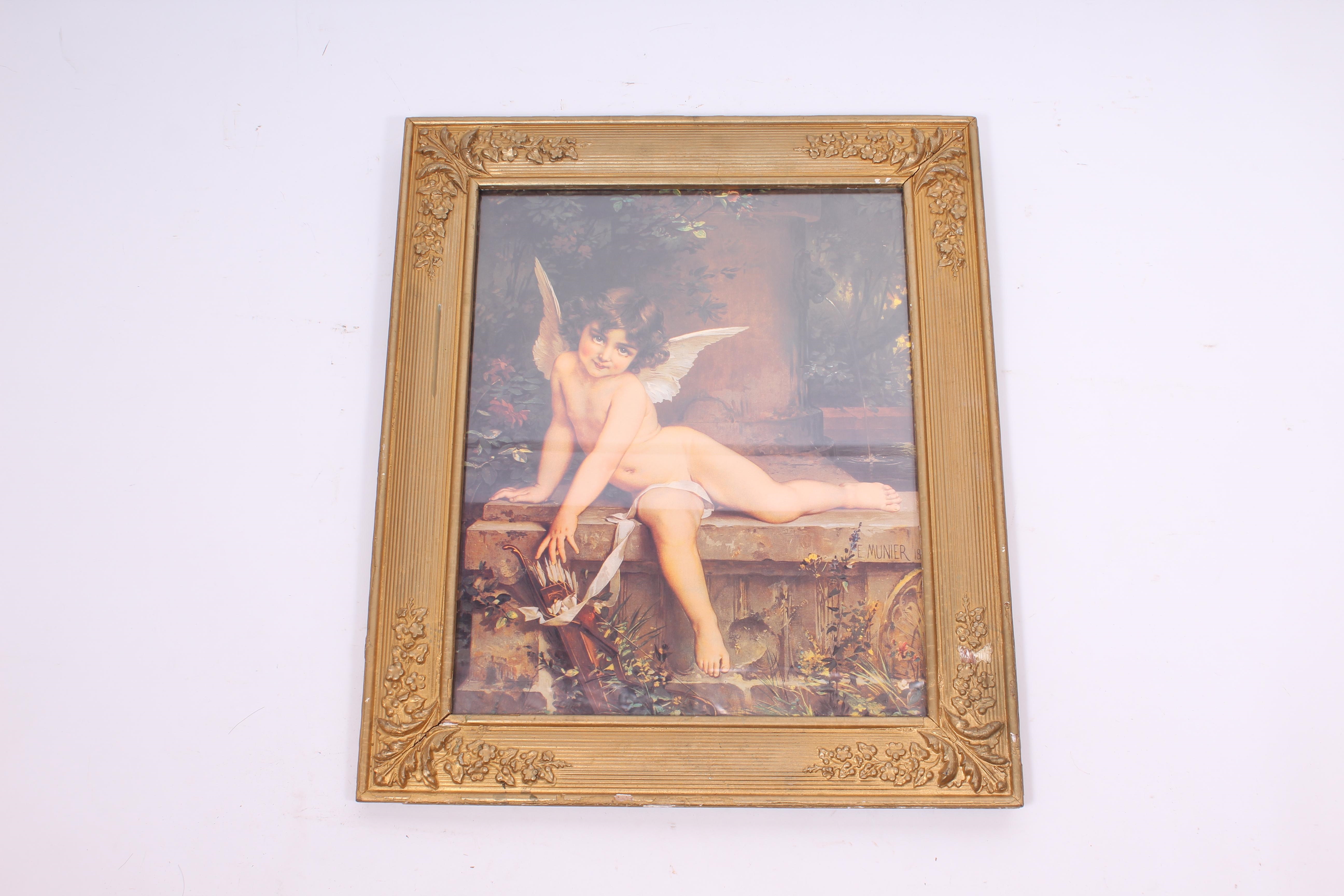 Artwork by E. Munier, German E. Munier Cherub Print Framed, Made of print