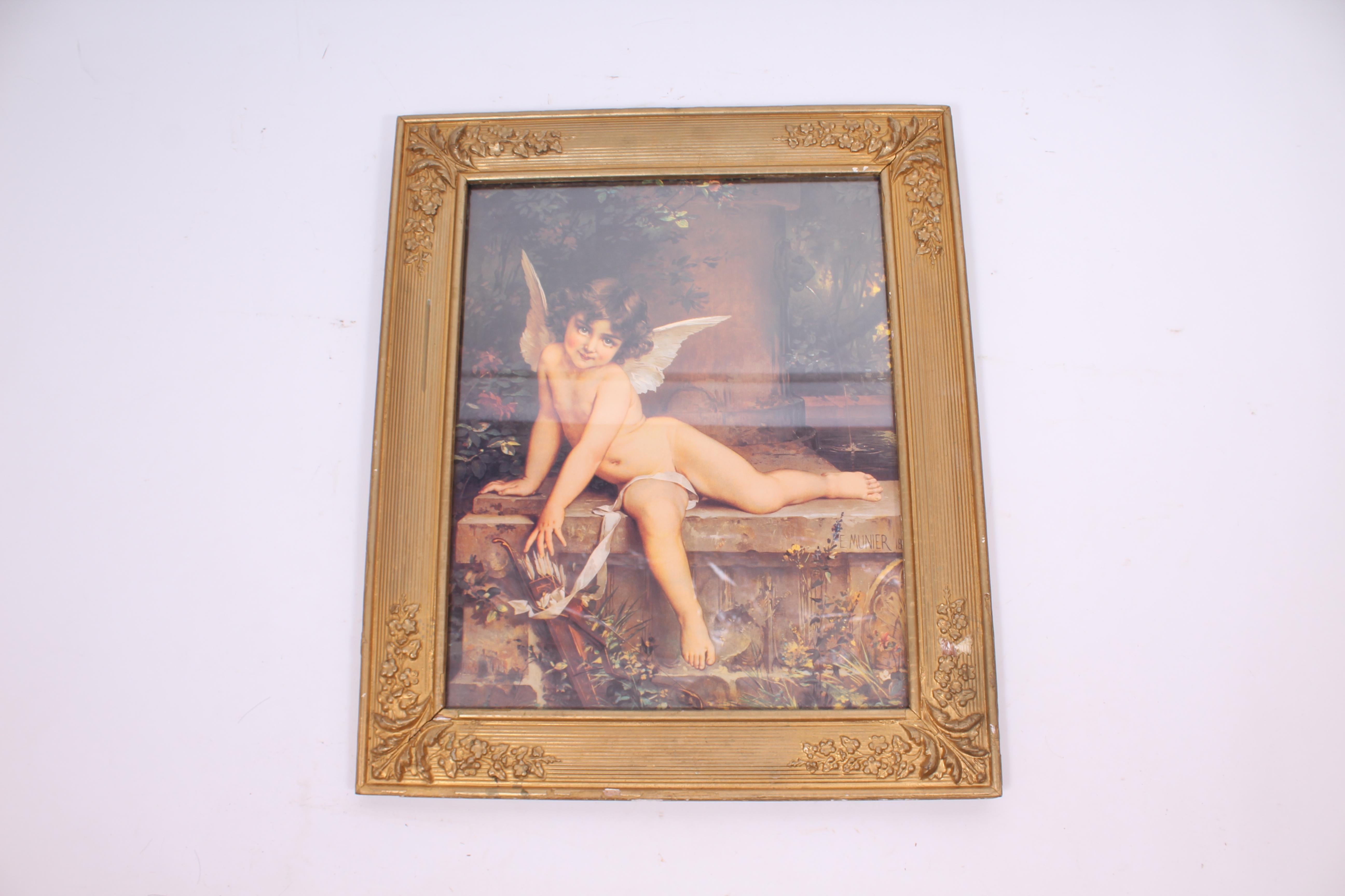 Artwork by E. Munier, German E. Munier Cherub Print Framed, Made of print