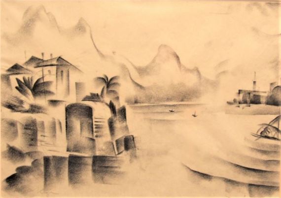 Italienische Landschaft am See by Richard Ziegler, um 1923/24