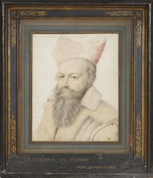 Artwork by Nicolas Lagneau, Portrait of Cardinal du Perron, Made of black pencil and red chalk, pastel