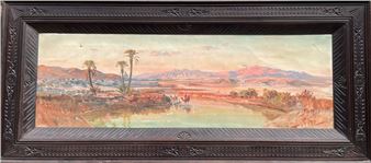 Orientalist landscape, caravan crossing an oasis - Maxime Black