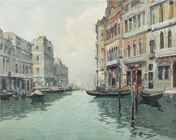 Venetian Canal Scene by Mario Maresca, dated 1960