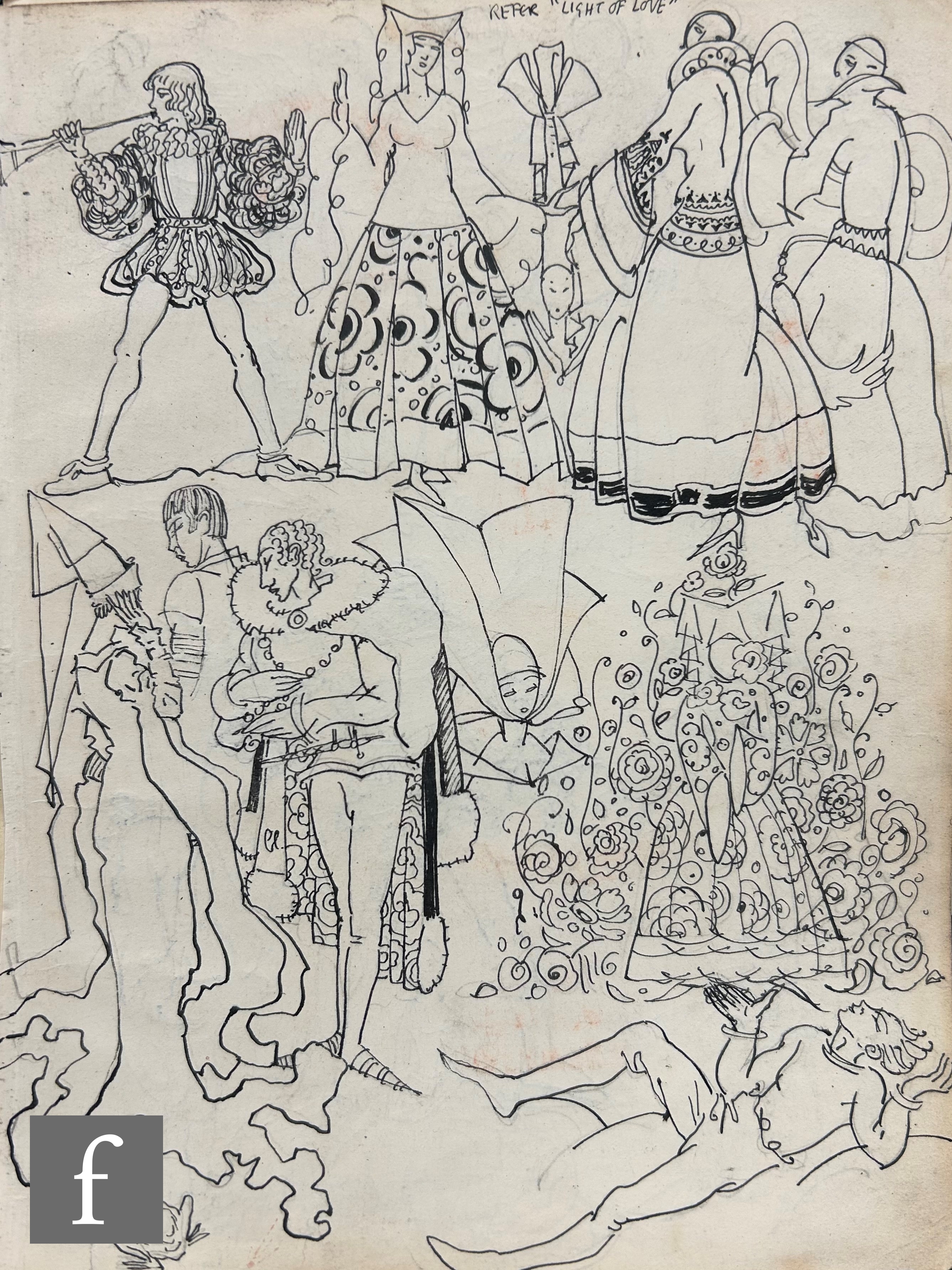 Albert Wainwright | Four sketch book pages depicting costumes designs ...