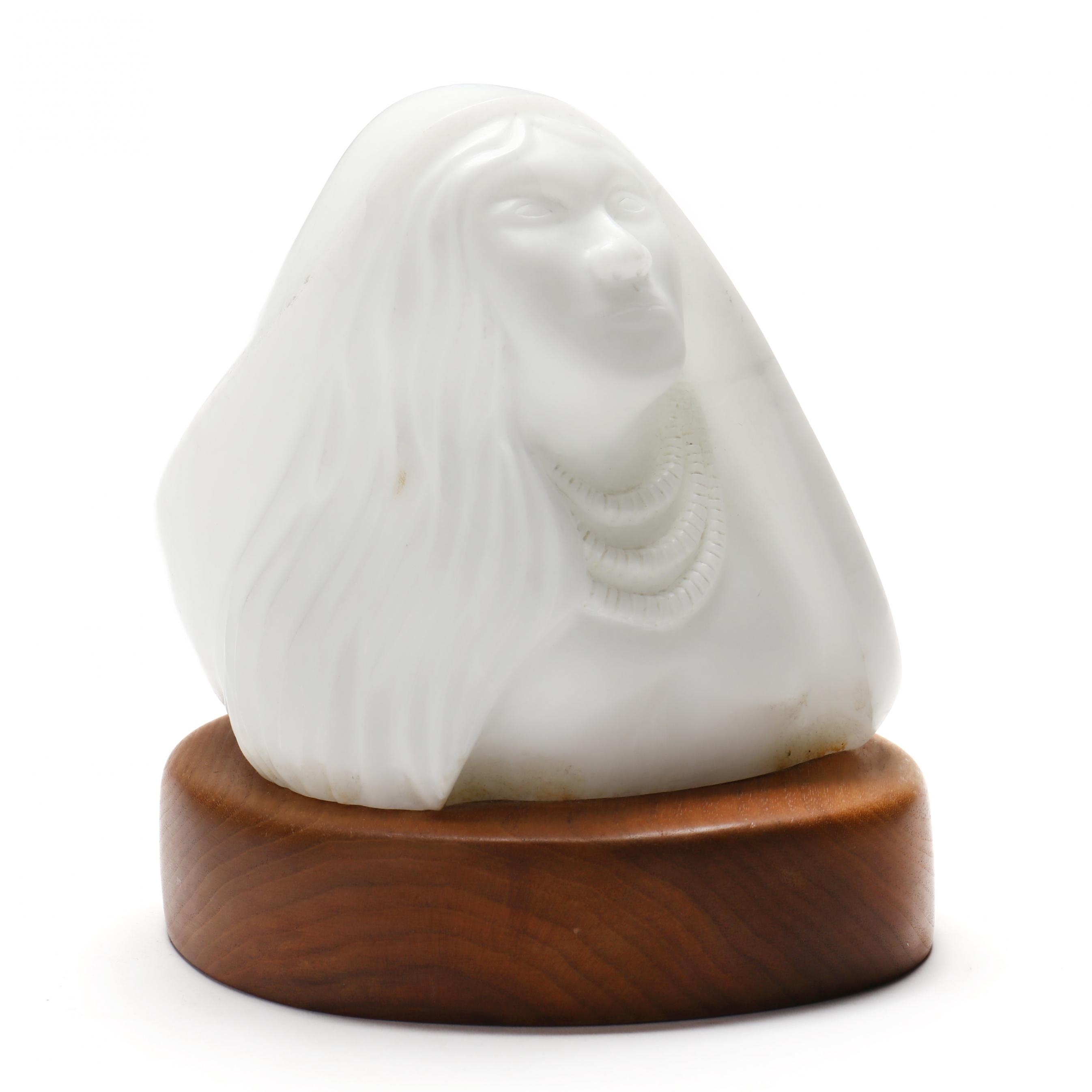 Artwork by Robert Dale Tsosie, Carved Stone Bust, Made of carved and polished white stone
