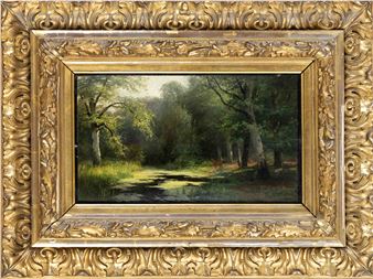 Idyllic forest lake with deer - Theodor Blache