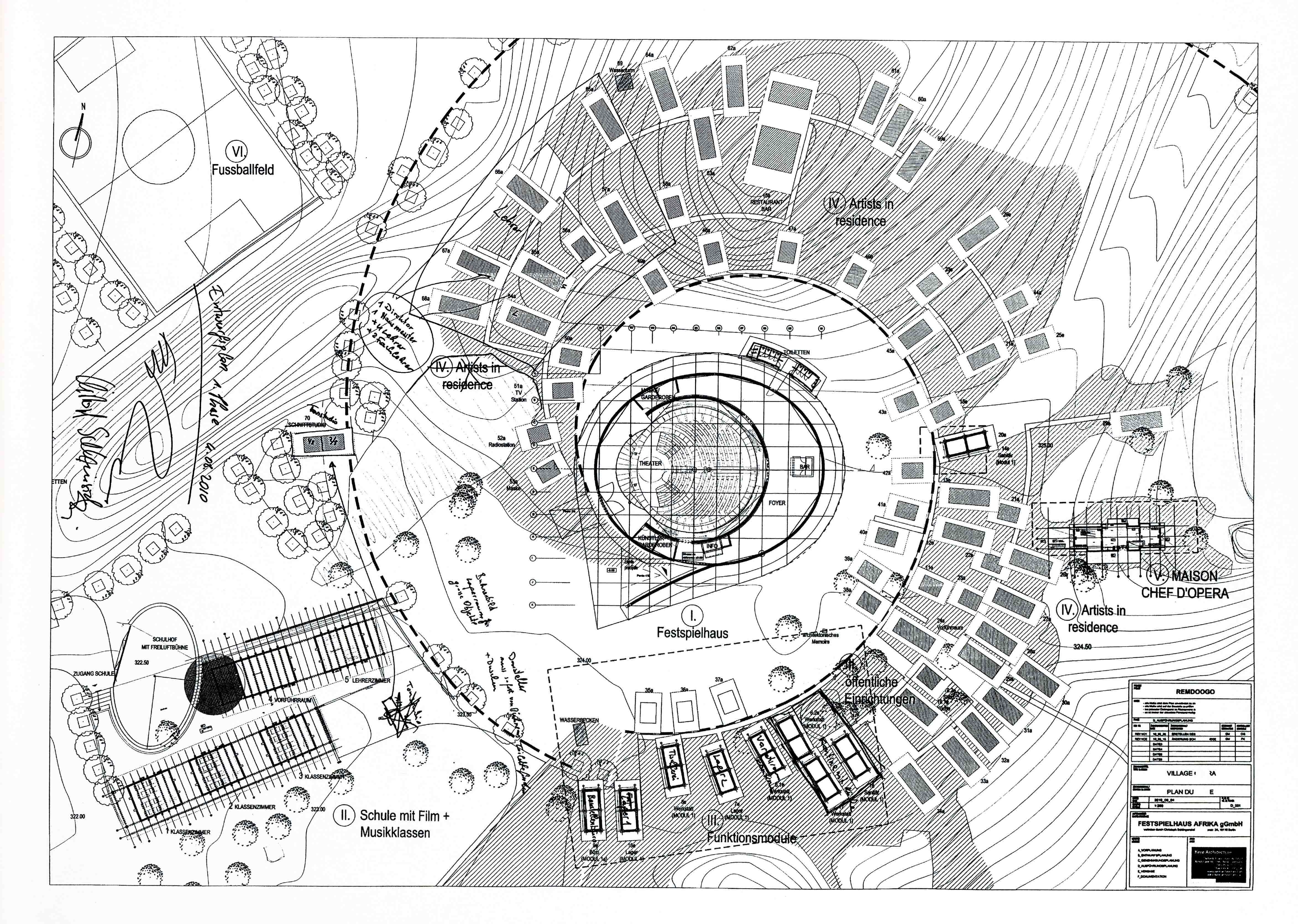 Artwork by Christoph Schlingensief, Draft plan for the opera village in Africa, Made of offset on light cardboard