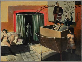 Russell Keeter (American, 1935-1991) Oil On Canvas, Still Life With Figures, H 18'' W 24'' - Russell Keeter