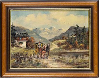 Alpine Landscape with Stagecoach - Friederike Rohr-Hecker