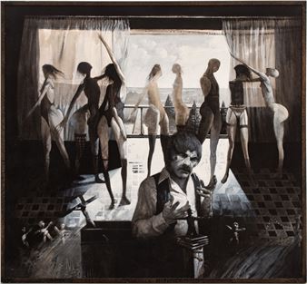 Russell Keeter (American, 1935-1991) Oil On Canvas, Self Portrait En Grisaille, H 49.25'' W 53.25'' - Russell Keeter