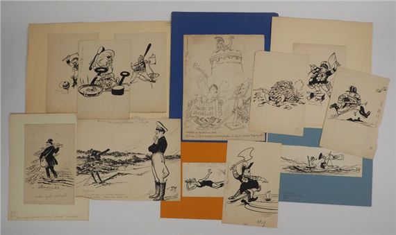 Emile Tap | Set of 21 cartoons in graphite and ink on paper | MutualArt