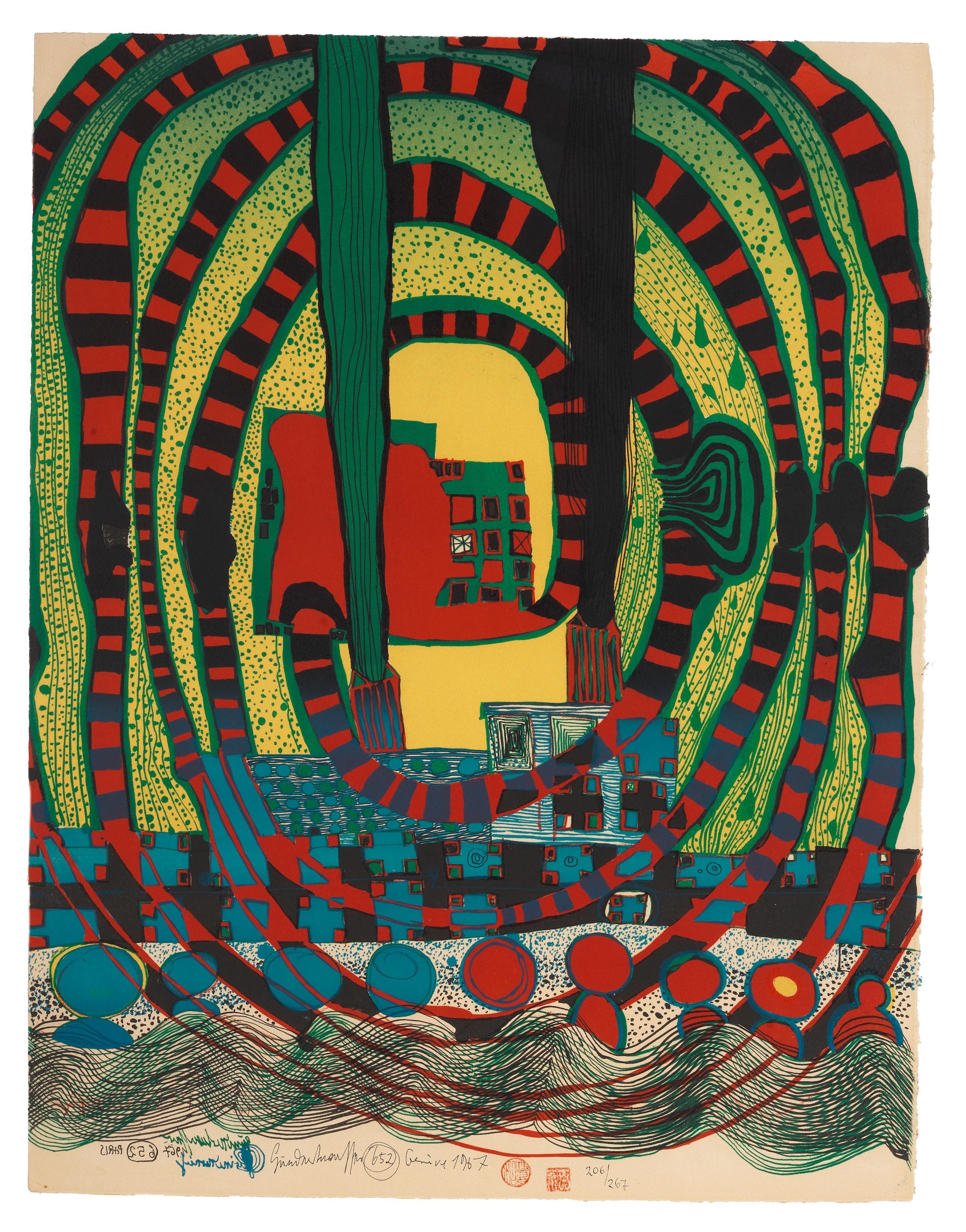 Artwork by Friedensreich Hundertwasser, Seereise II, Made of lithograph in colours, 1967, on wove paper
