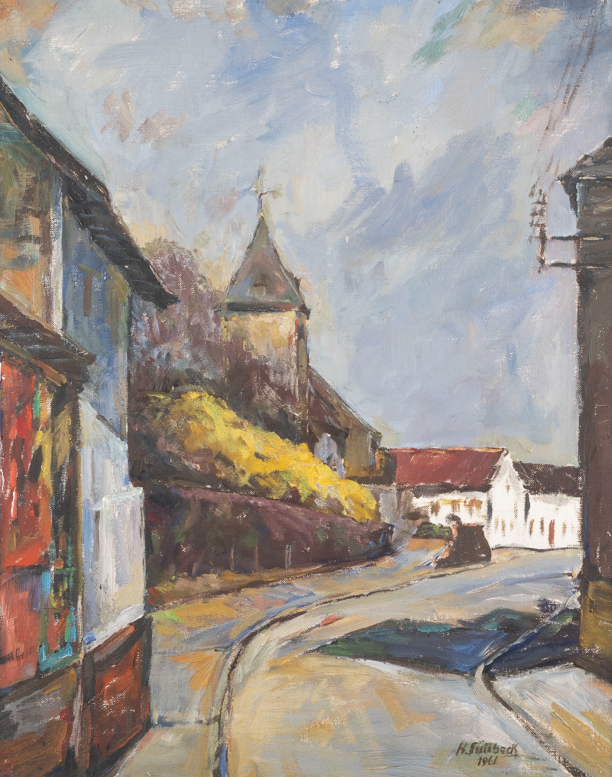 Artwork by Heinrich Füllbeck, STREET SCENE, Made of Oil on canvas