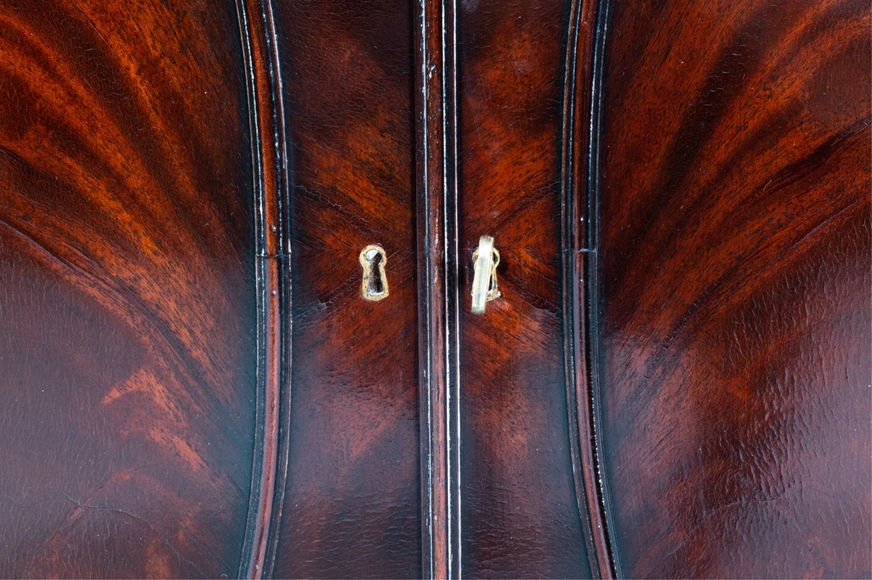 Artwork by W. Montague, PAIR W. MONTAGUE FLAME MAHOGANY DISPLAY CABINETS, Made of mahogany