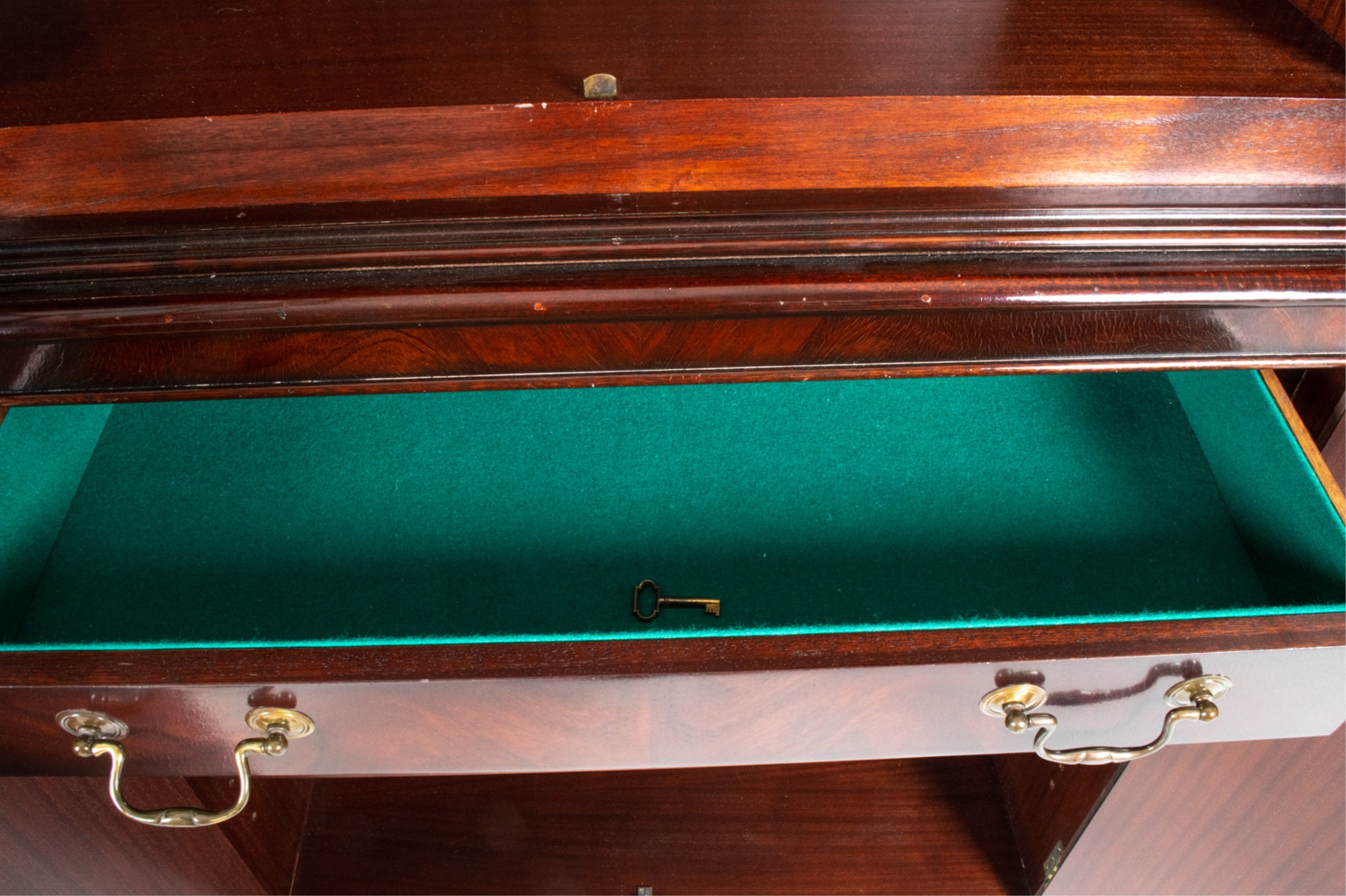 Artwork by W. Montague, PAIR W. MONTAGUE FLAME MAHOGANY DISPLAY CABINETS, Made of mahogany