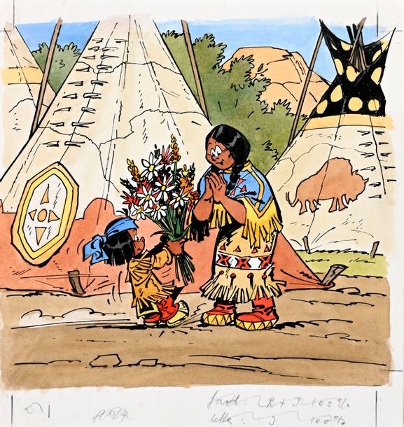Derib | YAKARI OFFERING FLOWERS TO HER MOTHER. | MutualArt
