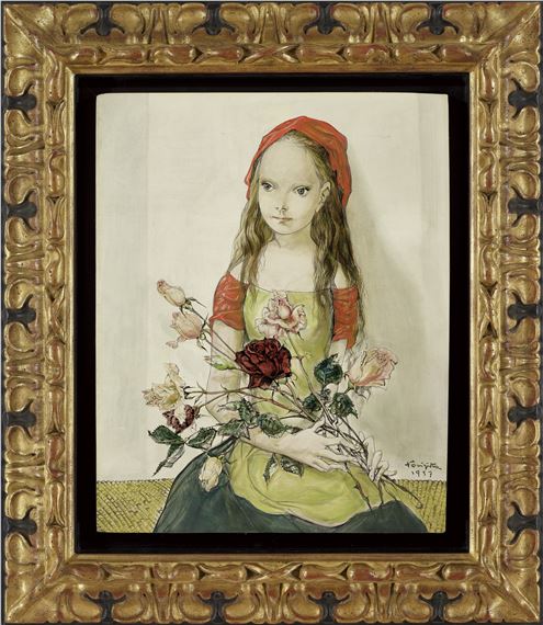 Leonard Tsuguharu Foujita | Jeune fille aux roses (1957) | MutualArt