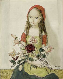 Leonard Tsuguharu Foujita | Jeune fille aux roses (1957) | MutualArt