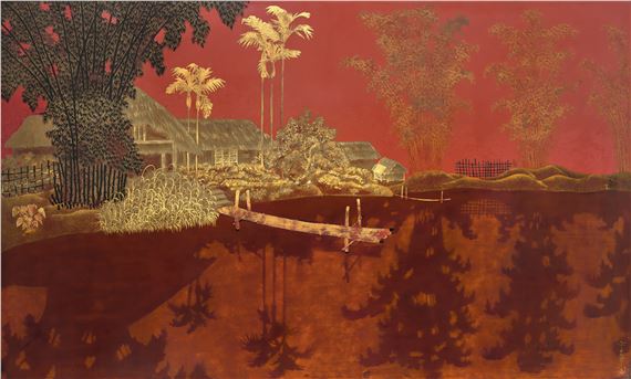 Le village au bord de l’eau (Village by the Lake) by Pham Hau, Executed circa 1952