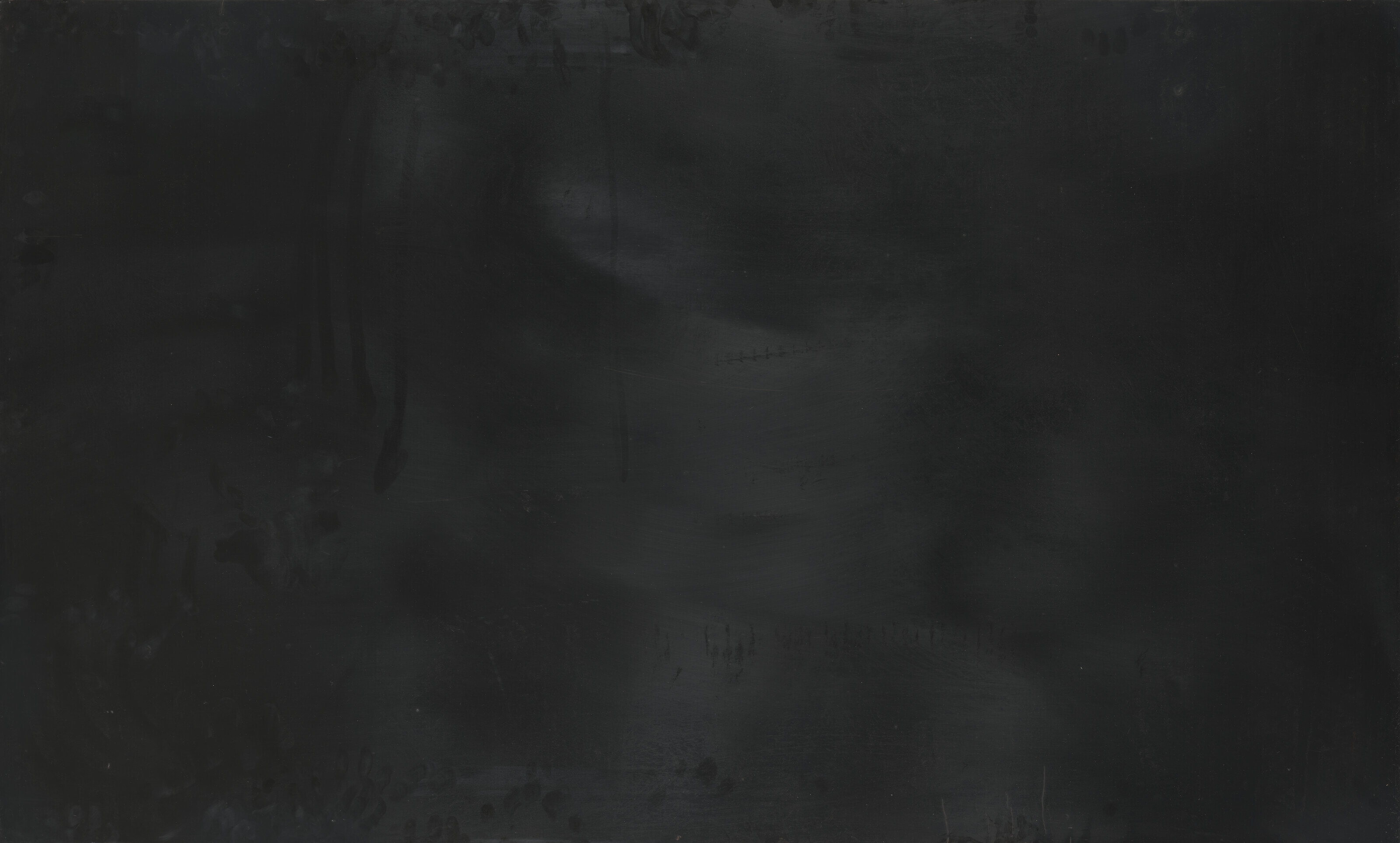 Artwork by Pham Hau, Le village au bord de l’eau (Village by the Lake), Made of lacquer on panel