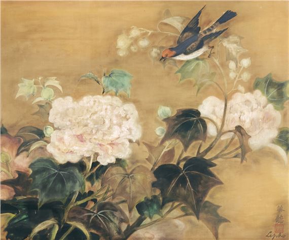 Oiseau et pivoines (Bird and Peonies) by Lê Ph?, Painted circa 1936