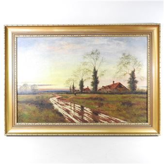 extensive sunset landscape with figures - Henry Bates Joel