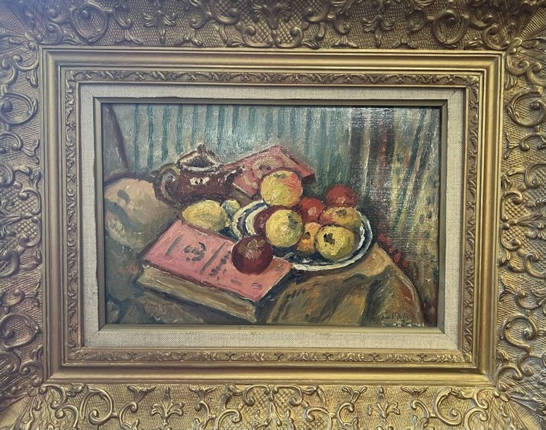 Artwork by Henri Liénard de Saint-Délis, Still life with a teapot and fruits, Made of Oil on panel