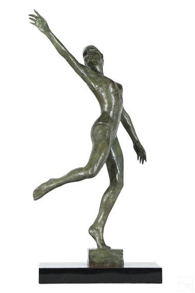 Figural work depicting a female ballerina figure. Verdigris with lacquered finish - Marc Mellon