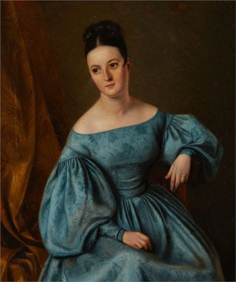 Woman in blue dress by Michel Ghislain Stapleaux, 1835