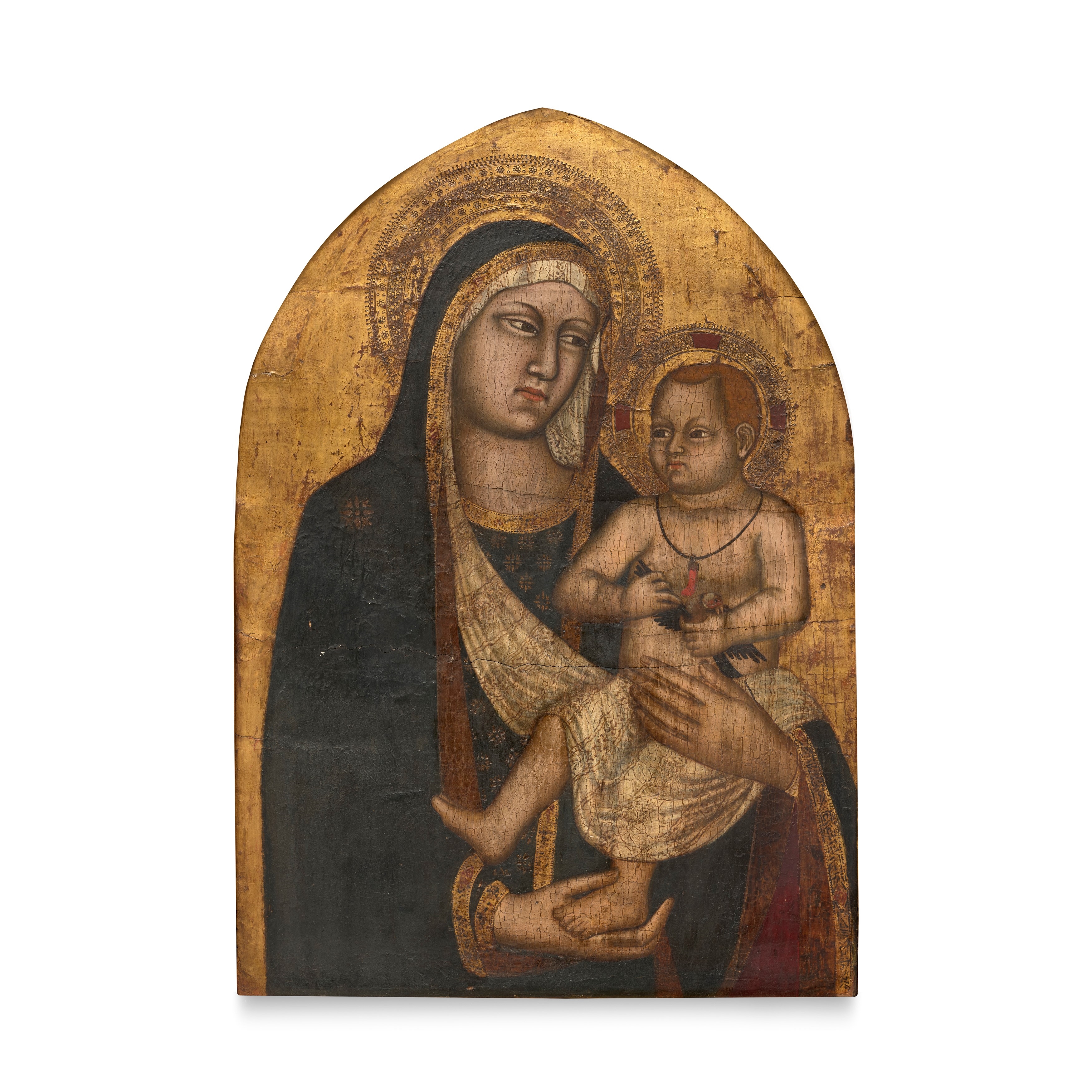 Artwork by The Mezzana Master, Madonna with Child, Made of tempera on arched panel, gold ground