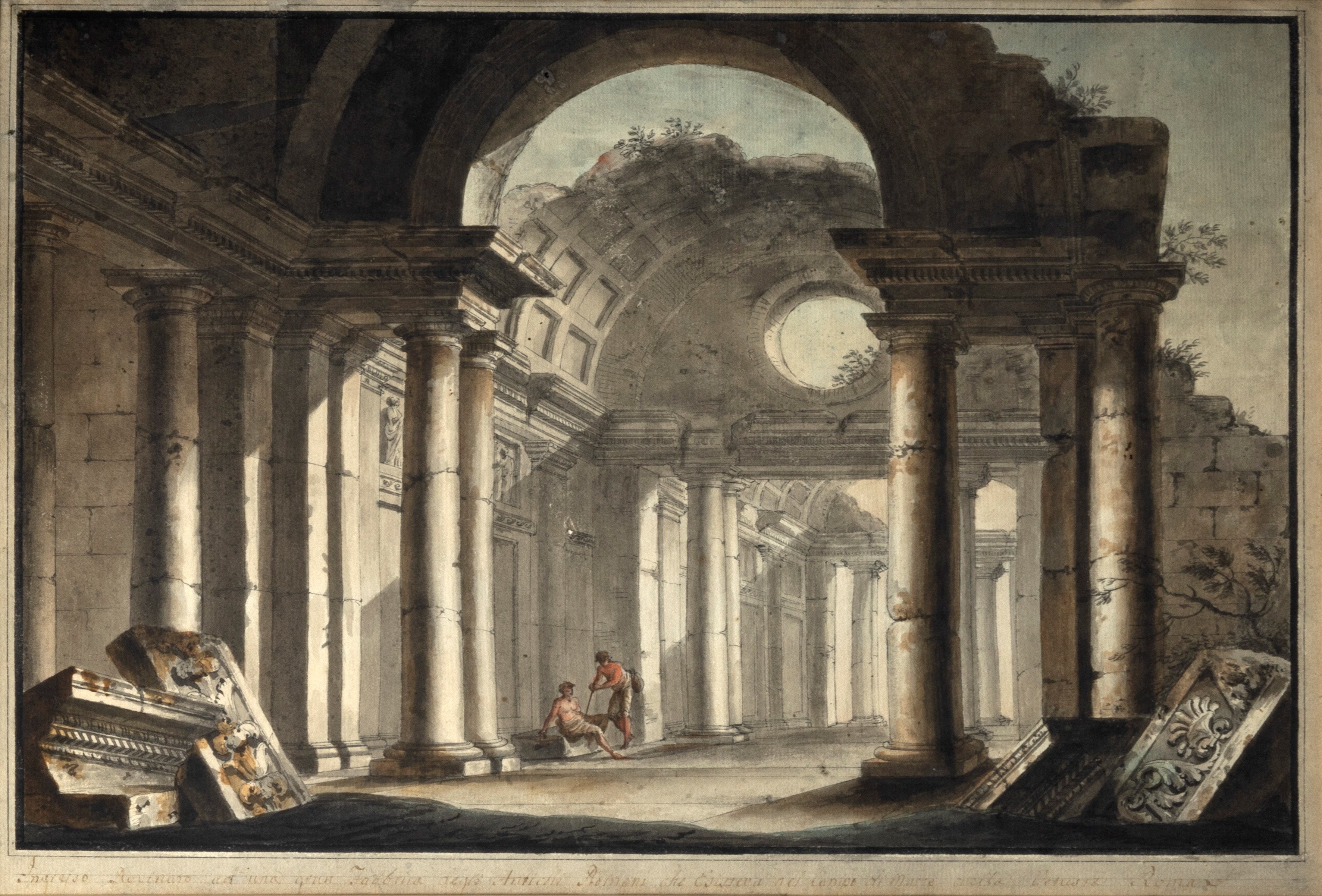 Hubert Robert | Architectural capriccio with bystanders | MutualArt