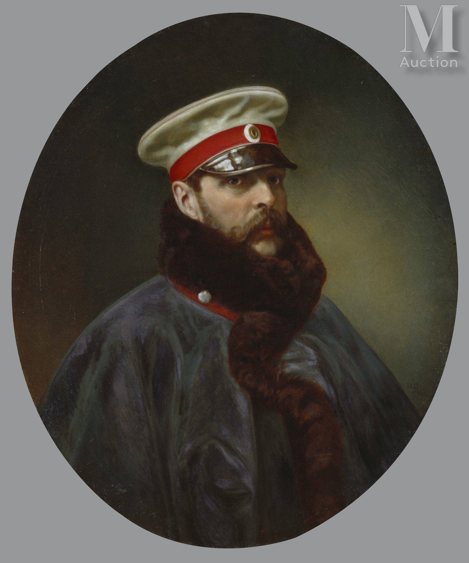Artwork by Romuald Giedroyć, Portrait du tsar Alexandre II portant le manteau et la casquette du régiment des chevaliers de la garde impériale, Made of terracotta