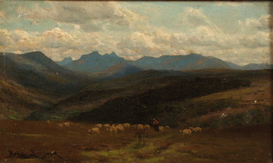 Rosa Bonheur | Sheep and shepherd in the mountain pastures | MutualArt