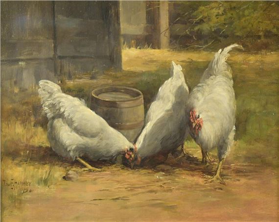 CHICKENS IN BARNYARD by Paul Harney, 1901